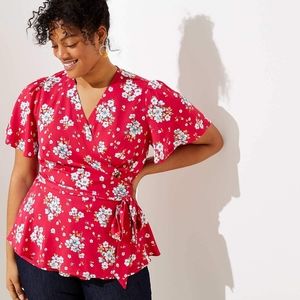 LOFT| Plus floral print button wrap blouse 18